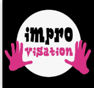 Logo for IMPROV club white circle on black background the words improvisation in center of white circle 